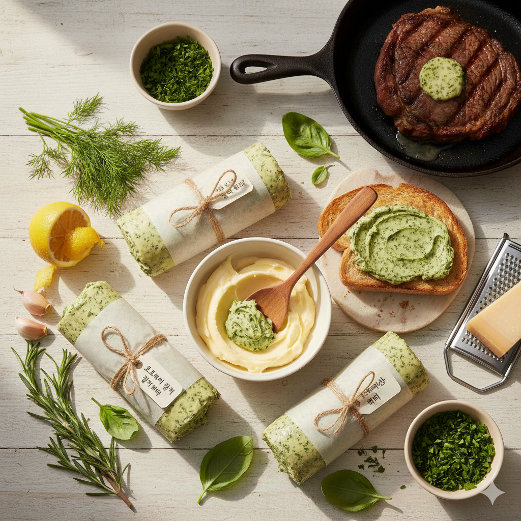 Homegrown herb wraps and fresh ingredients arranged on a light kitchen table, featuring basil, greens, and a cozy homemade meal setting.
